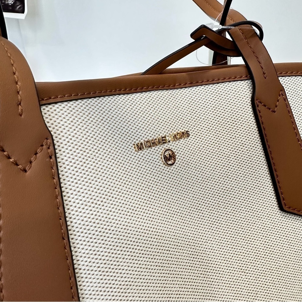Michael Kors Jane Large Canvas Tote Carryall Bag in Natural - Picture 13 of 13